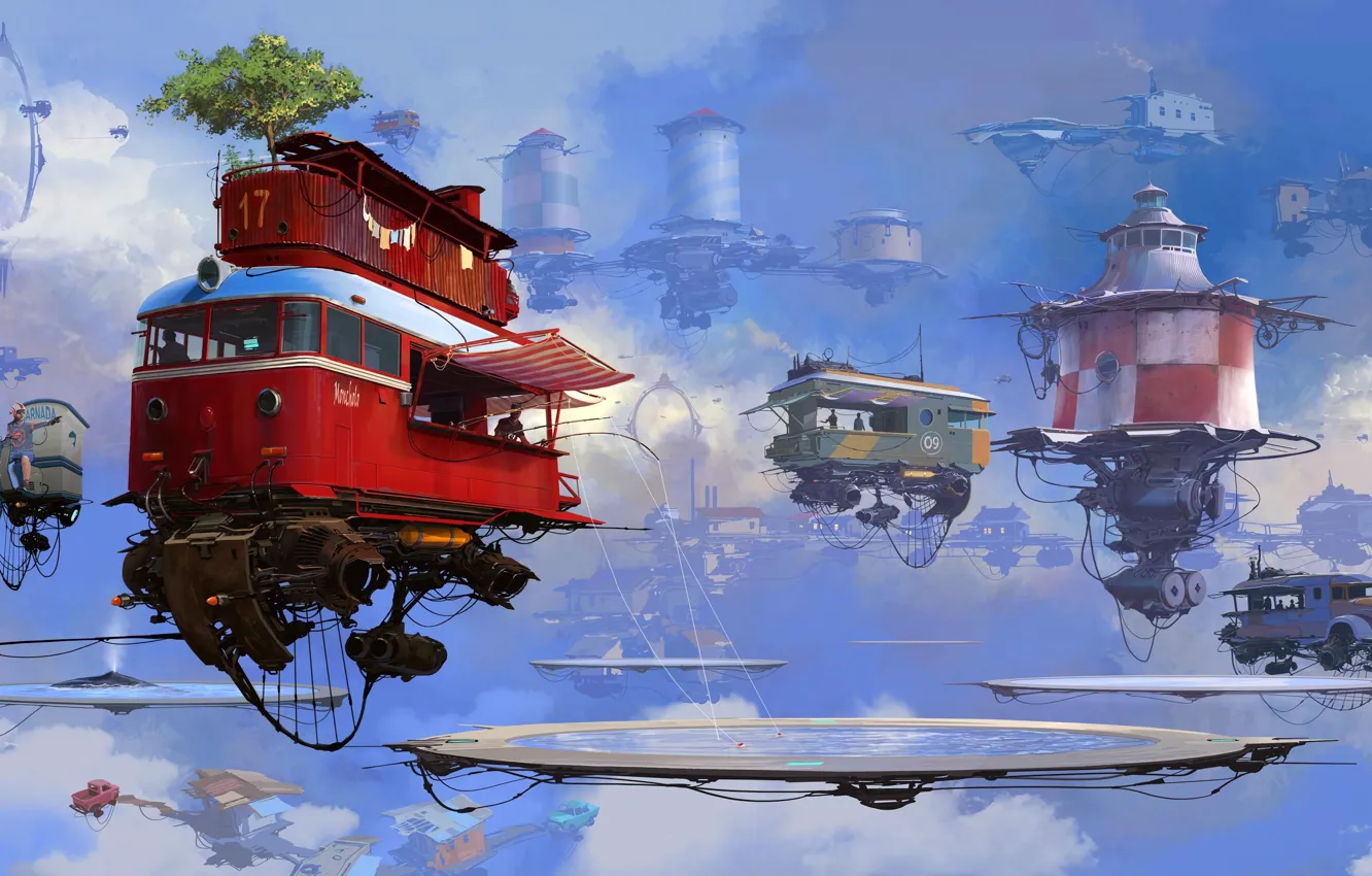 Photo wallpaper house, fantasy, art, painting, Future, digital art, van, miscellaneous