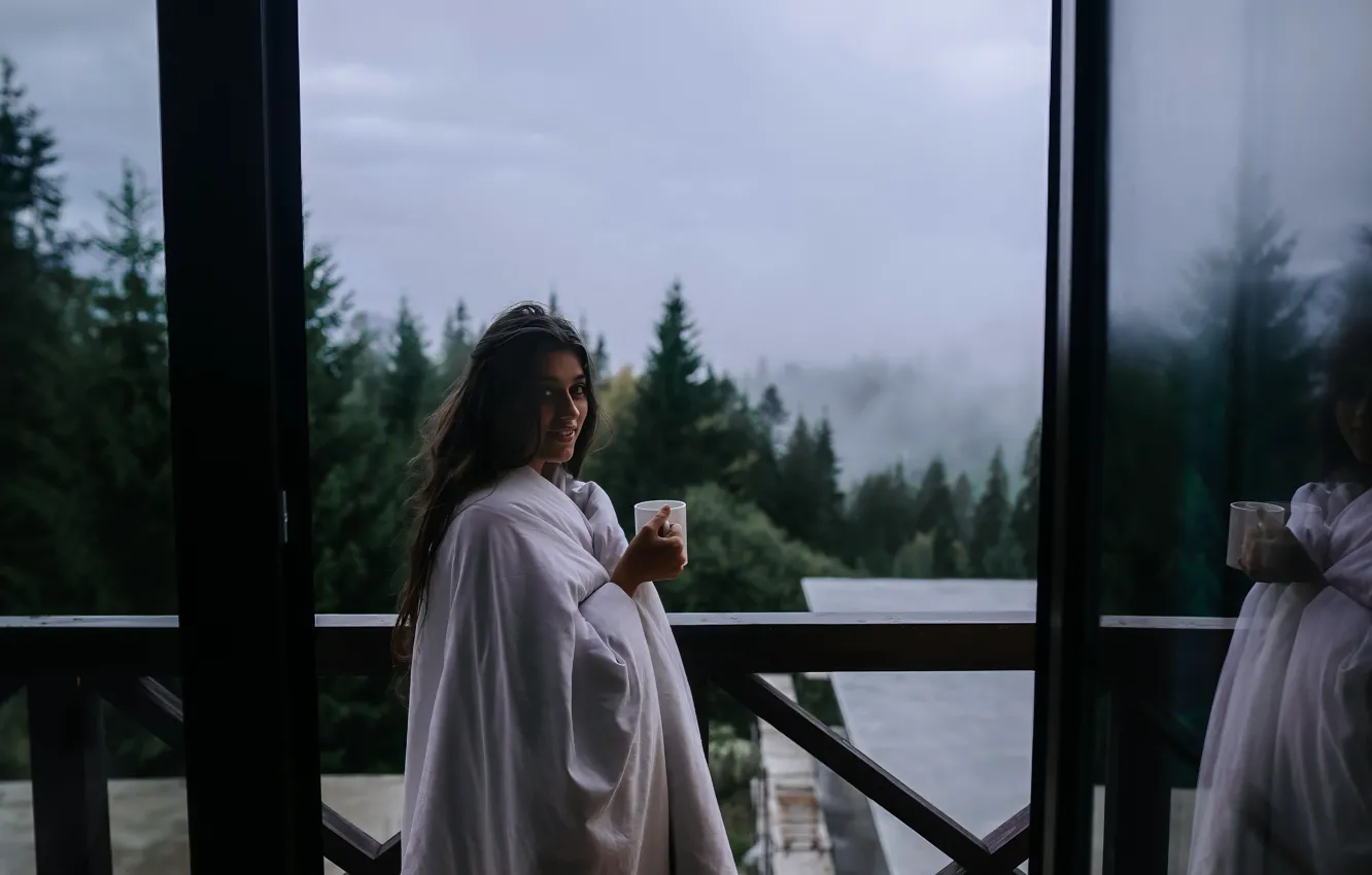 Photo wallpaper house, woman, country, tea, drinking