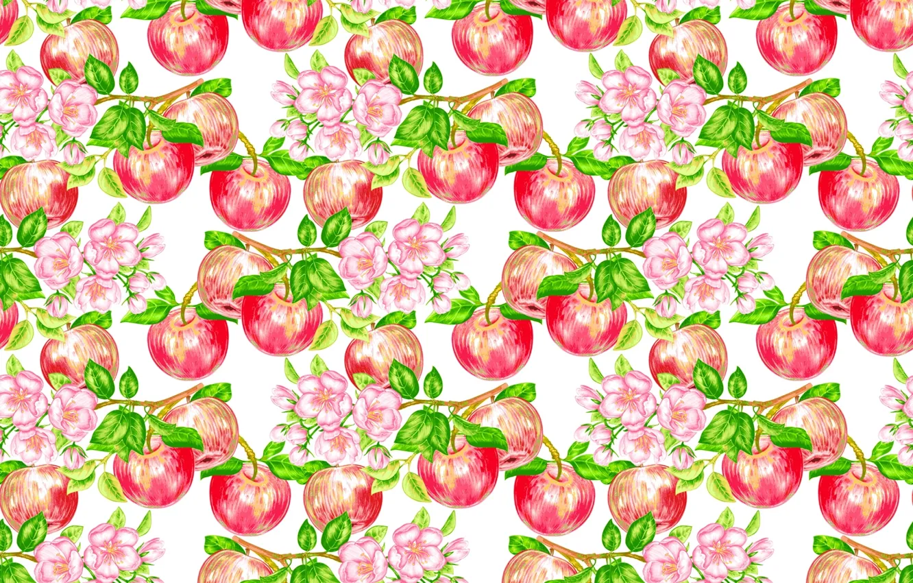 Photo wallpaper flowers, pattern, apples, fruit, fruit