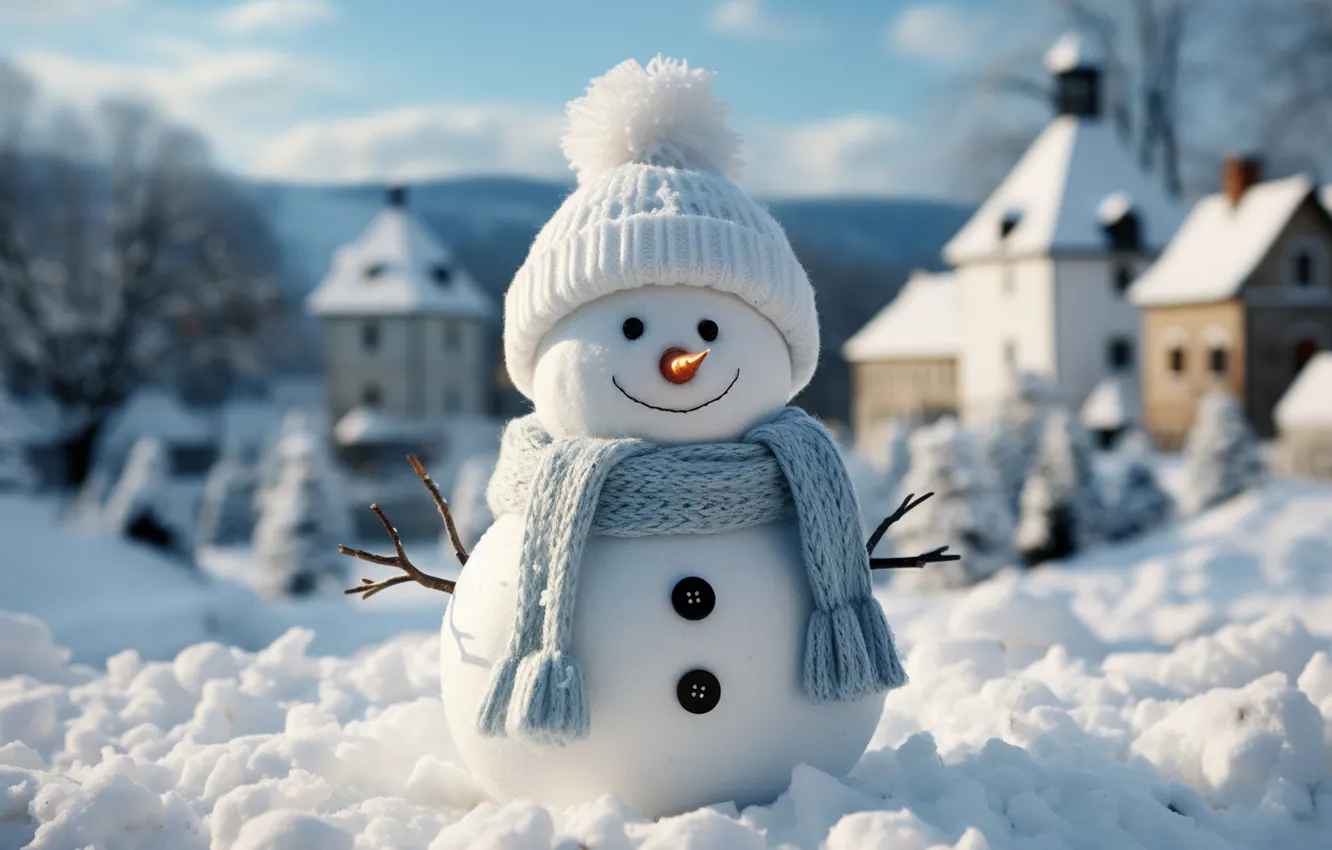 Photo wallpaper winter, snow, decoration, snowflakes, New Year, Christmas, snowman, new year