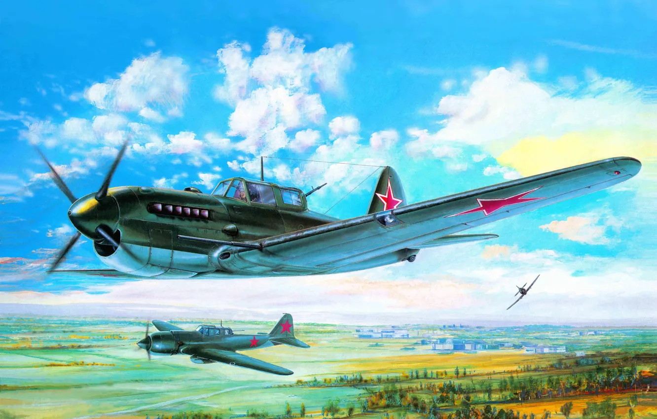 Photo wallpaper engine, design, art, air, attack, the plane, Soviet, piston