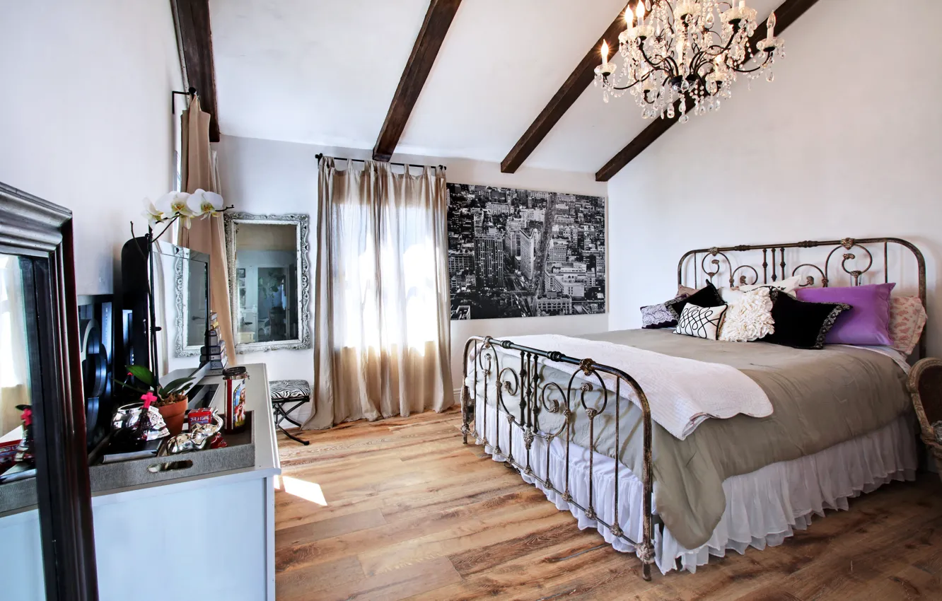 Photo wallpaper design, style, Villa, bed, interior, chandelier, bedroom, bedroom