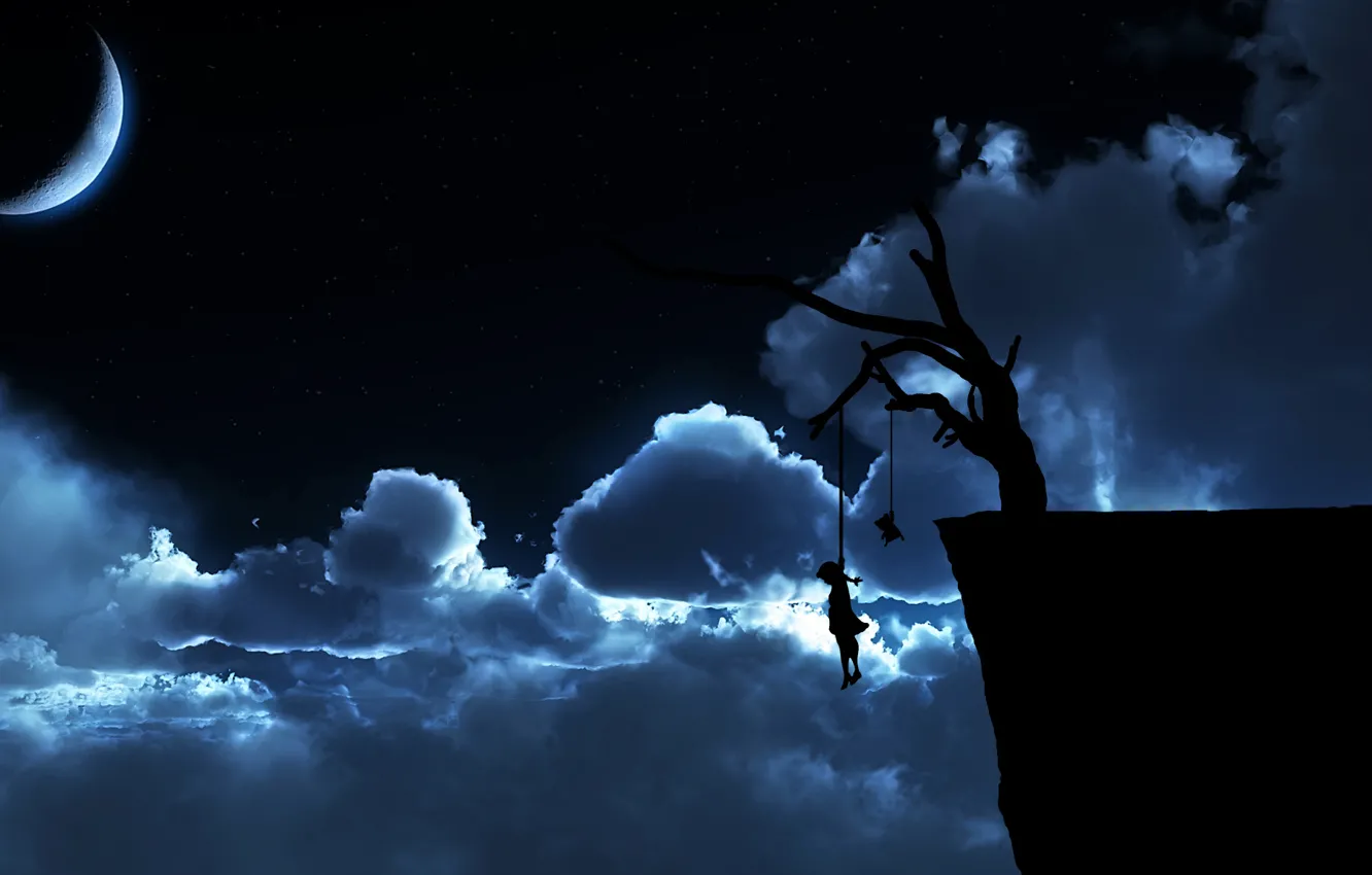 Photo wallpaper trees, night, bear, girl, hangman