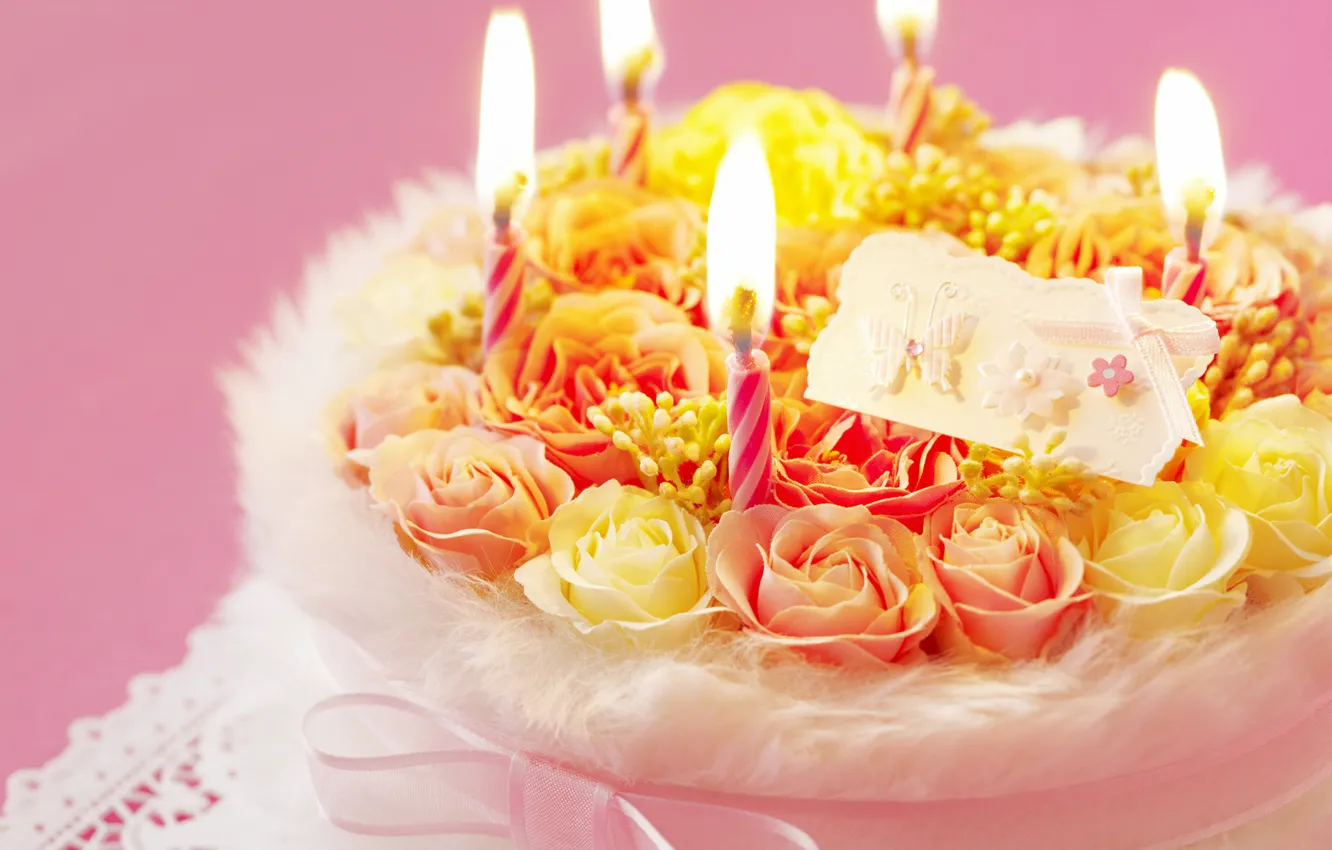 Photo wallpaper birthday, holiday, romance, candles, cake, romantic