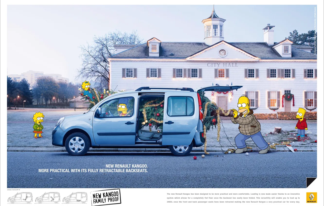 Photo wallpaper auto, advertising, the simpsons, Homer, renault, Bart, Maggie, Marge