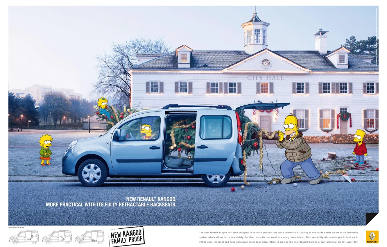 Photo wallpaper auto, The simpsons, advertising, Renault, Maggie, Bart, Homer, Lisa