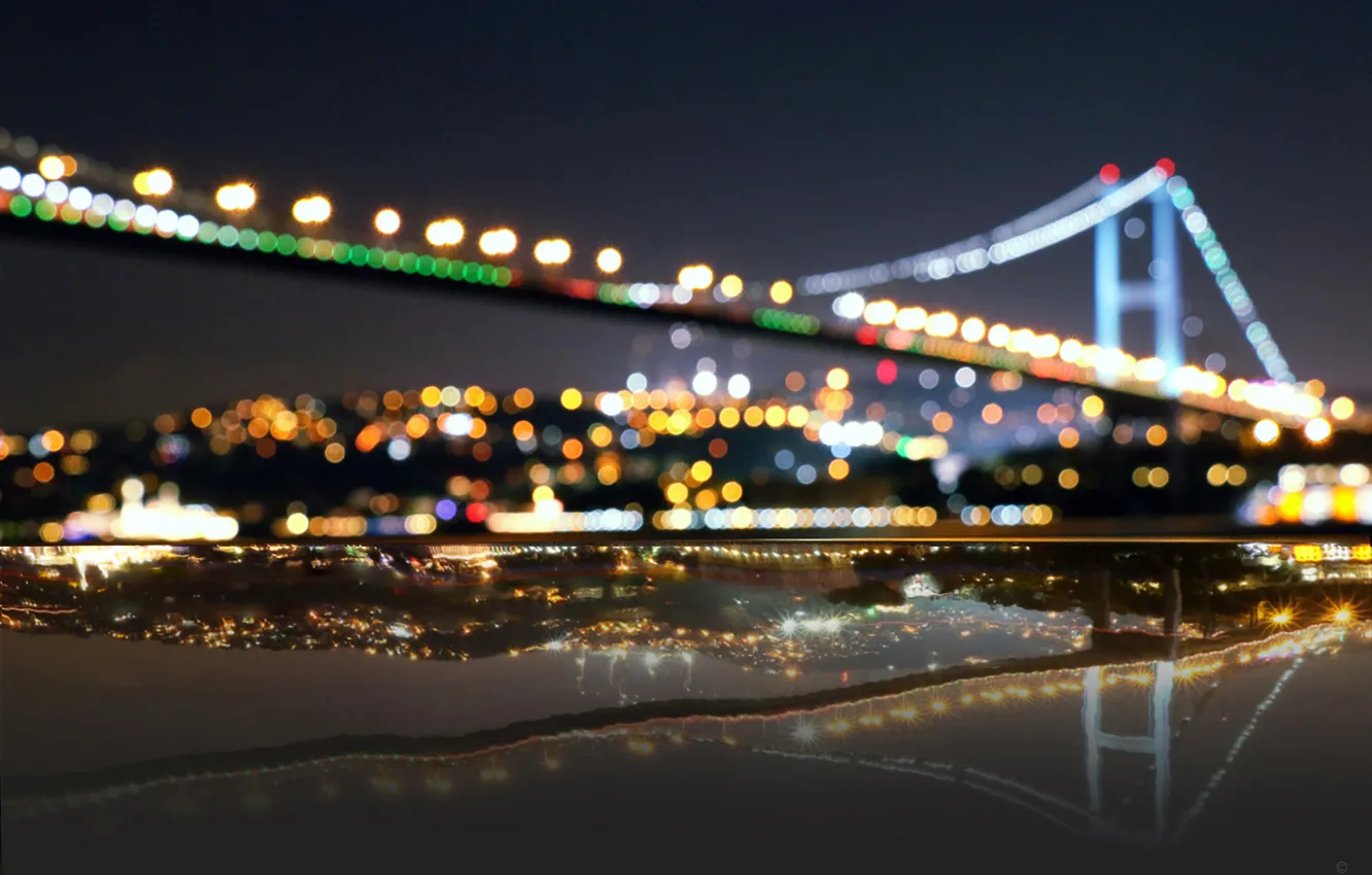Photo wallpaper sea, bridge, Strait, Istanbul, Turkey, bokeh, The Bosphorus