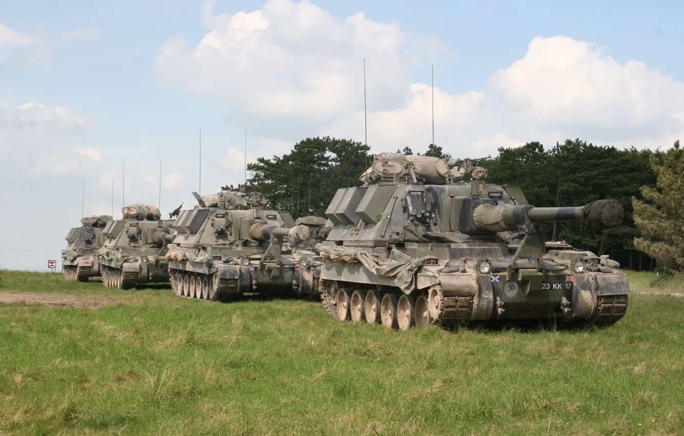 Photo wallpaper field, forest, self-propelled, howitzer, AS-90