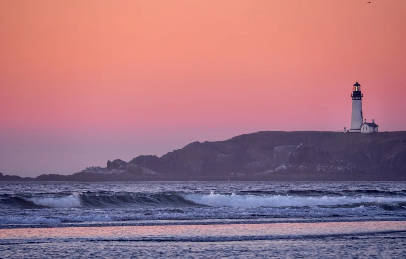 Photo wallpaper sea, wave, rocks, shore, lighthouse, Oregon, USA, Cape