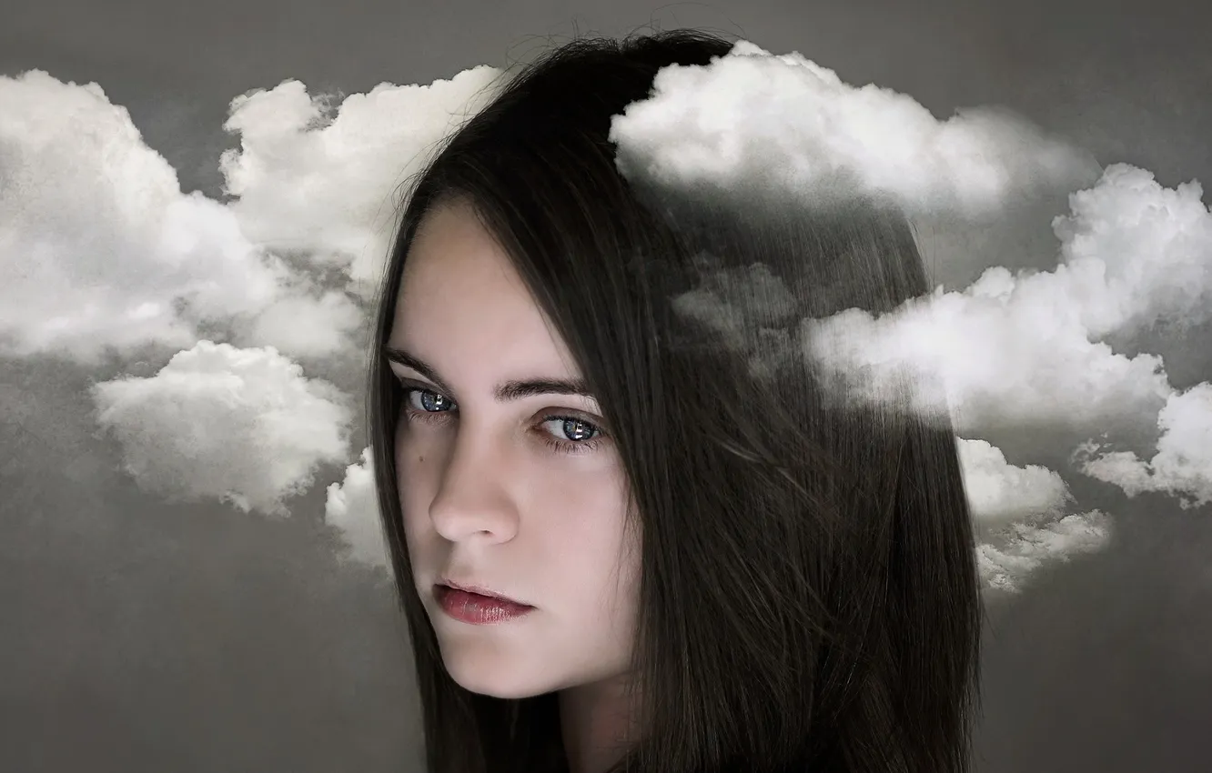 Photo wallpaper girl, clouds, portrait