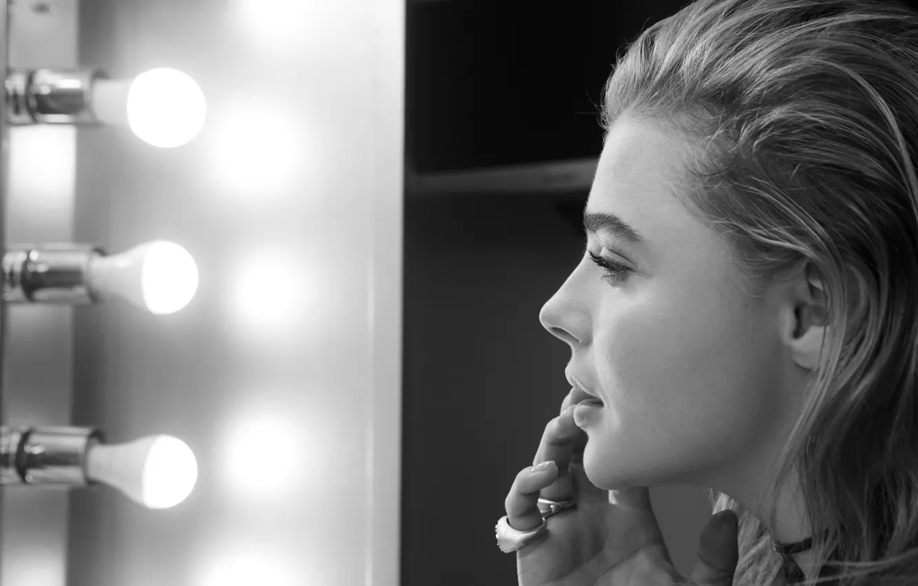 Photo wallpaper face, actress, profile, black and white, face, Chloë Moretz, actress, Chloe Grace Moretz