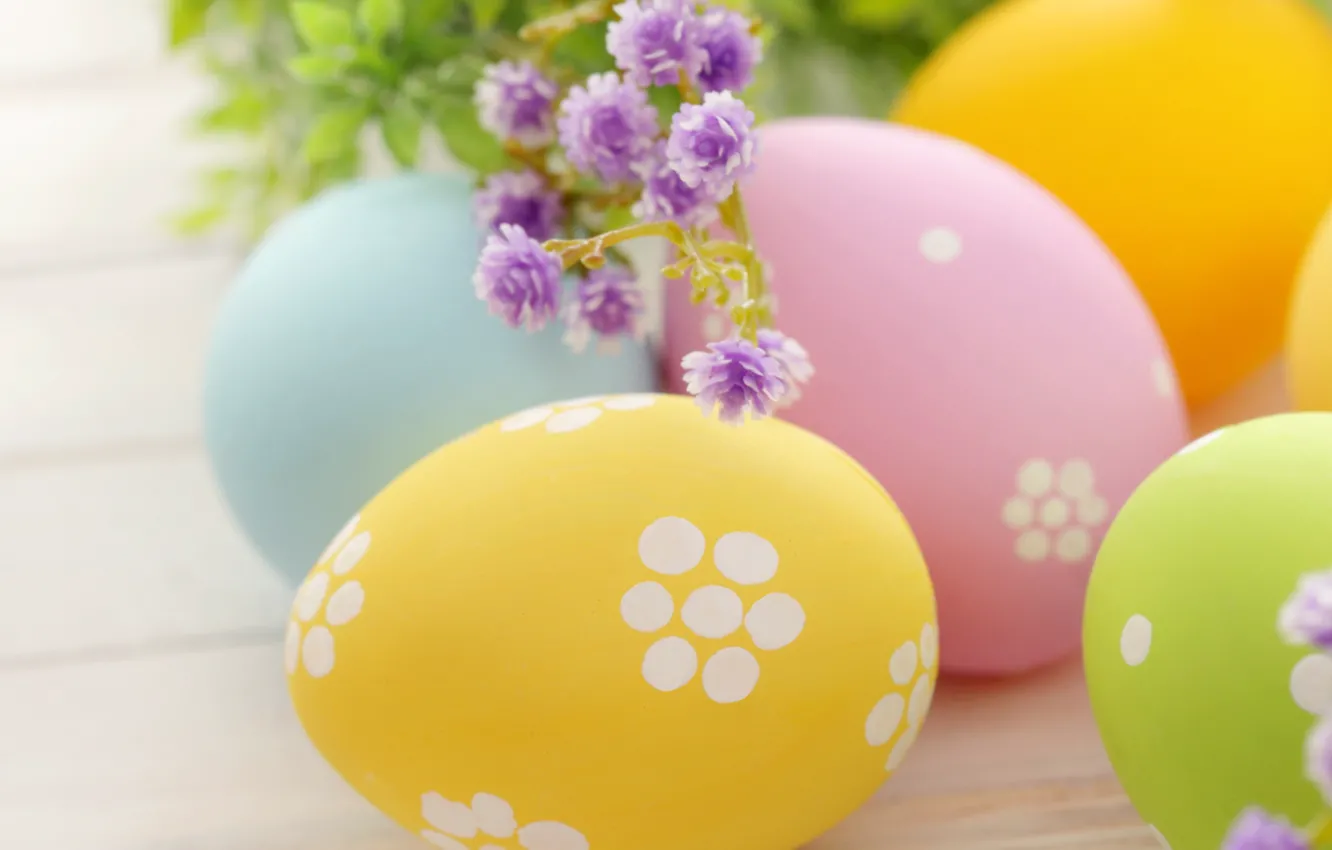 Photo wallpaper Easter, tape, flowers, spring, Easter, eggs, decoration, Happy