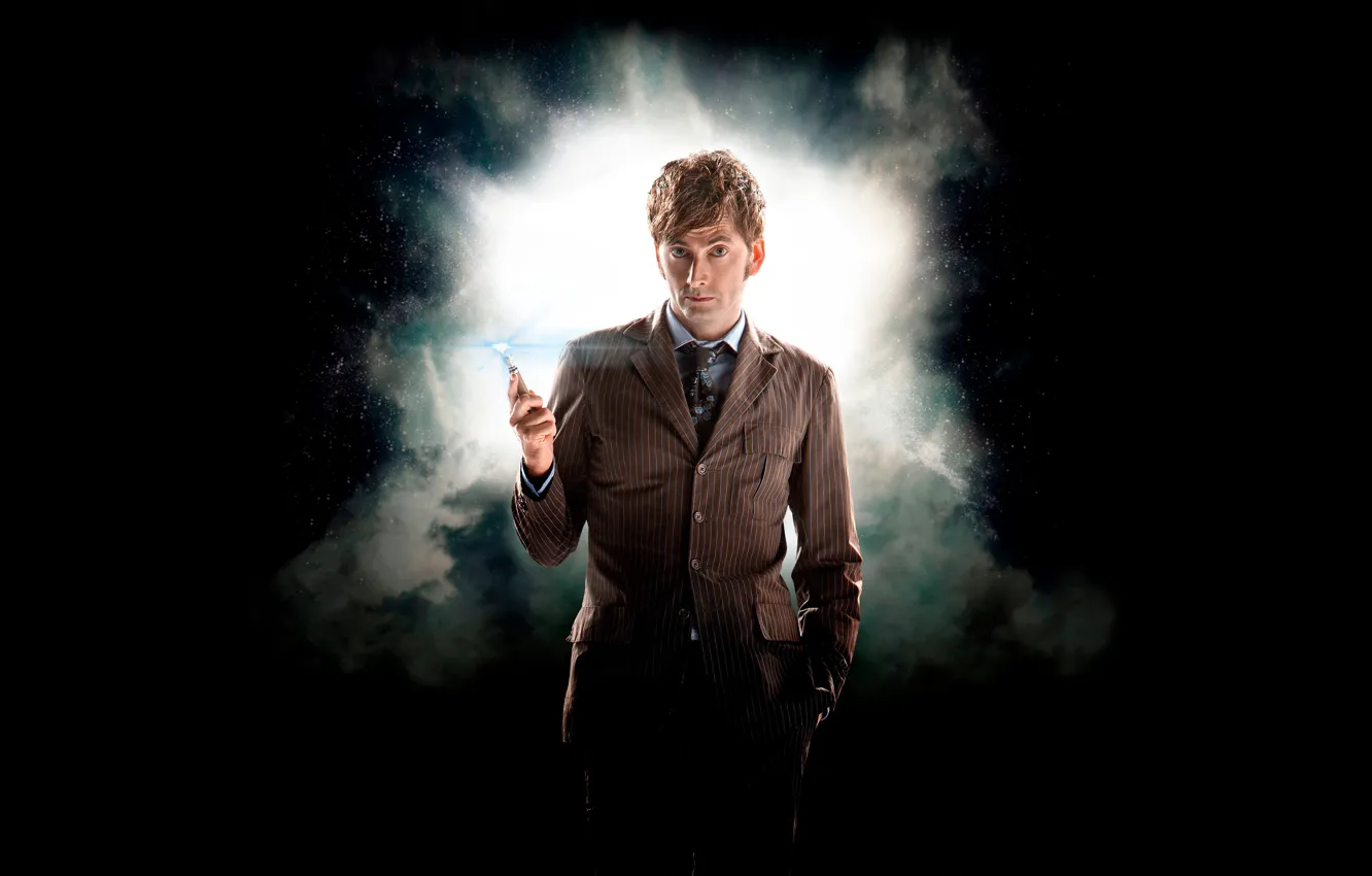 Photo wallpaper look, space, stars, smoke, actor, male, black background, Doctor Who