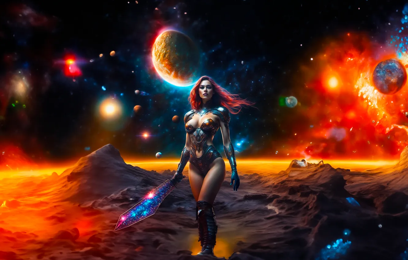 Photo wallpaper girl, sword, weapon, warrior, AI Art