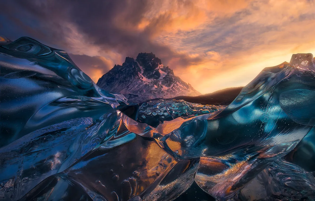 Photo wallpaper ice, the sky, snow, landscape, sunset, mountain, Patagonian Argentina