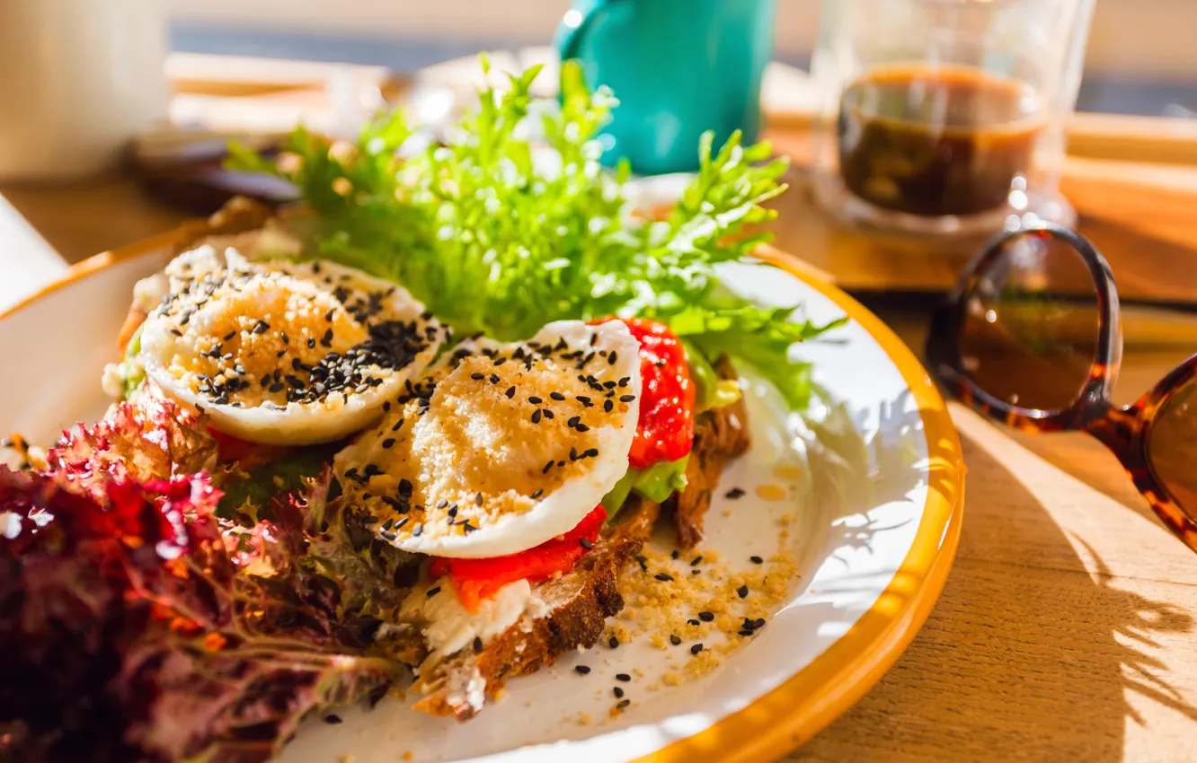 Photo wallpaper bread, scrambled eggs, sandwiches, lettuce