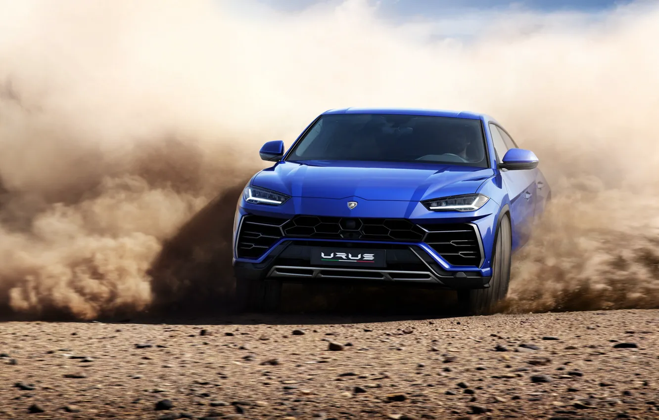 Photo wallpaper Lamborghini, Blue, New, Sand, Urus, VAG