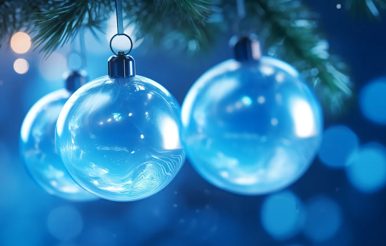 Photo wallpaper balls, the dark background, new year, Christmas, blue background, Christmas decorations, Christmas decorations, AI art