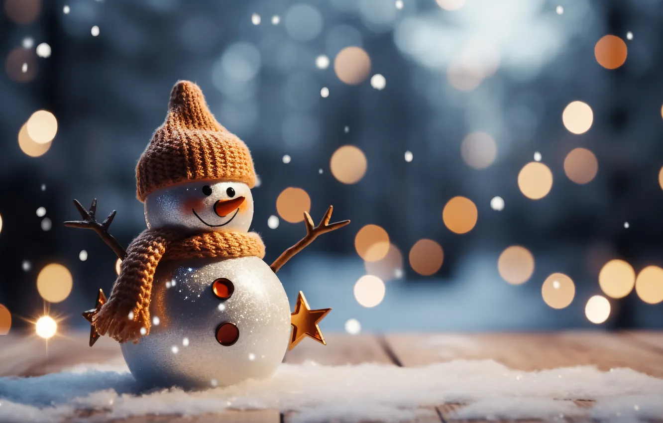 Photo wallpaper winter, snow, new year, Christmas, snowman, Christmas, winter, snow
