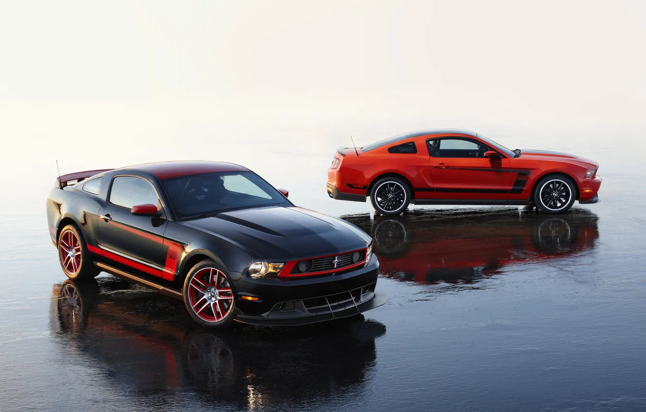 Photo wallpaper water, red, black, Mustang, Ford, Mustang, red, black