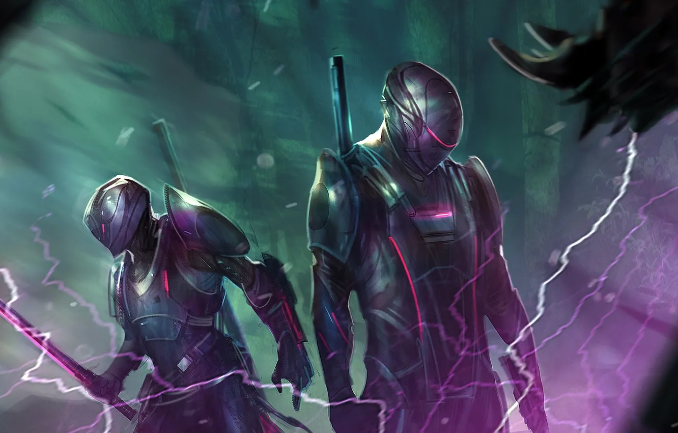 Photo wallpaper fiction, sword, warrior, art, helmet, hunting, hunter