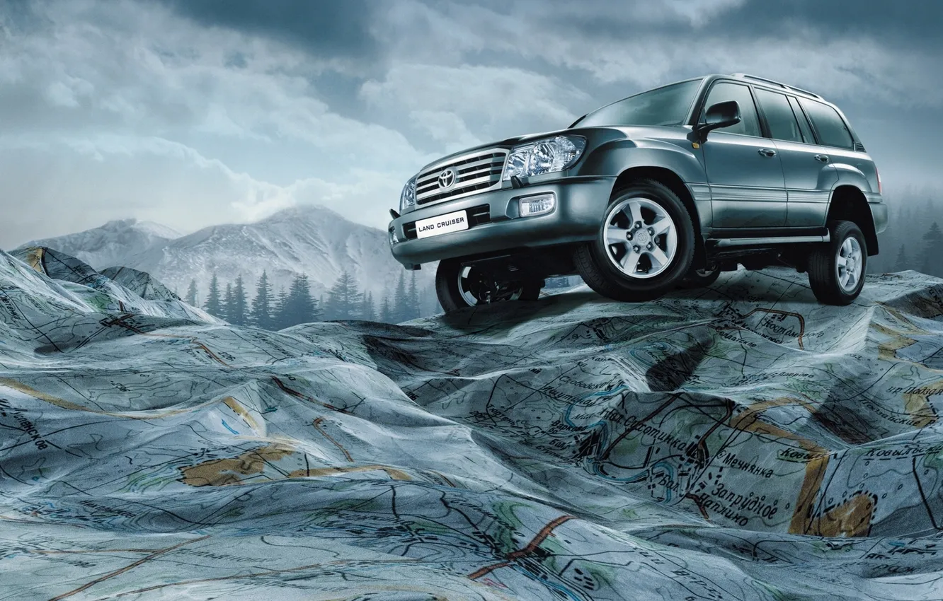Photo wallpaper the sky, map, SUV, Toyota, Land Cruiser, 100, land cruiser, Toyota