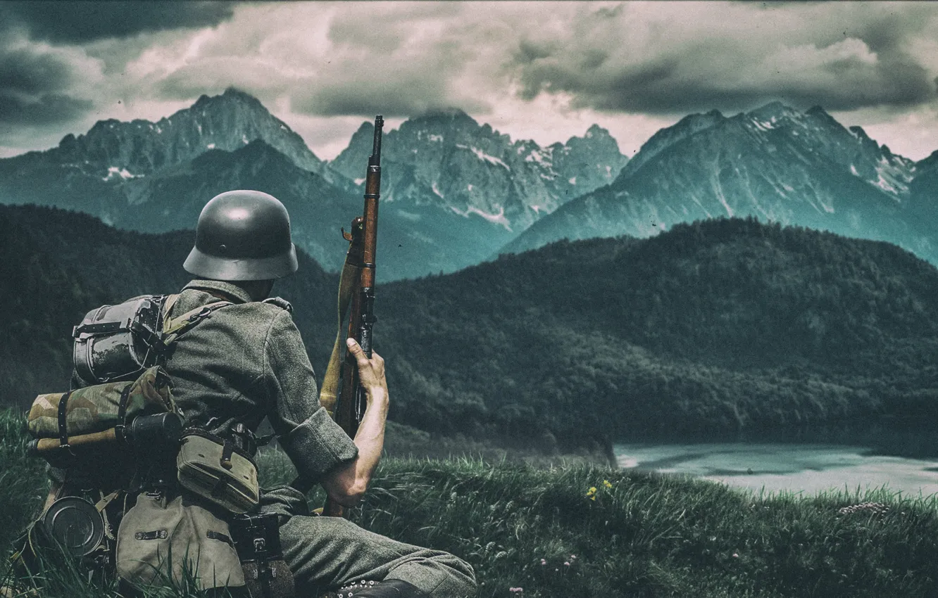 Photo wallpaper German, trees, sea, Germany, wood, water, clouds, mountain