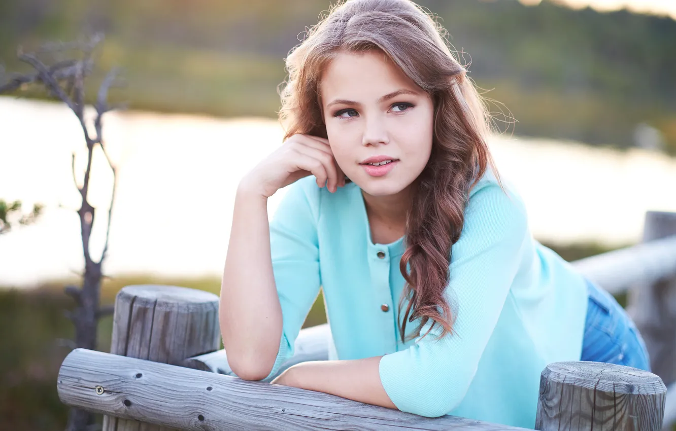 Photo wallpaper look, light, nature, pose, river, mood, sweetheart, shore