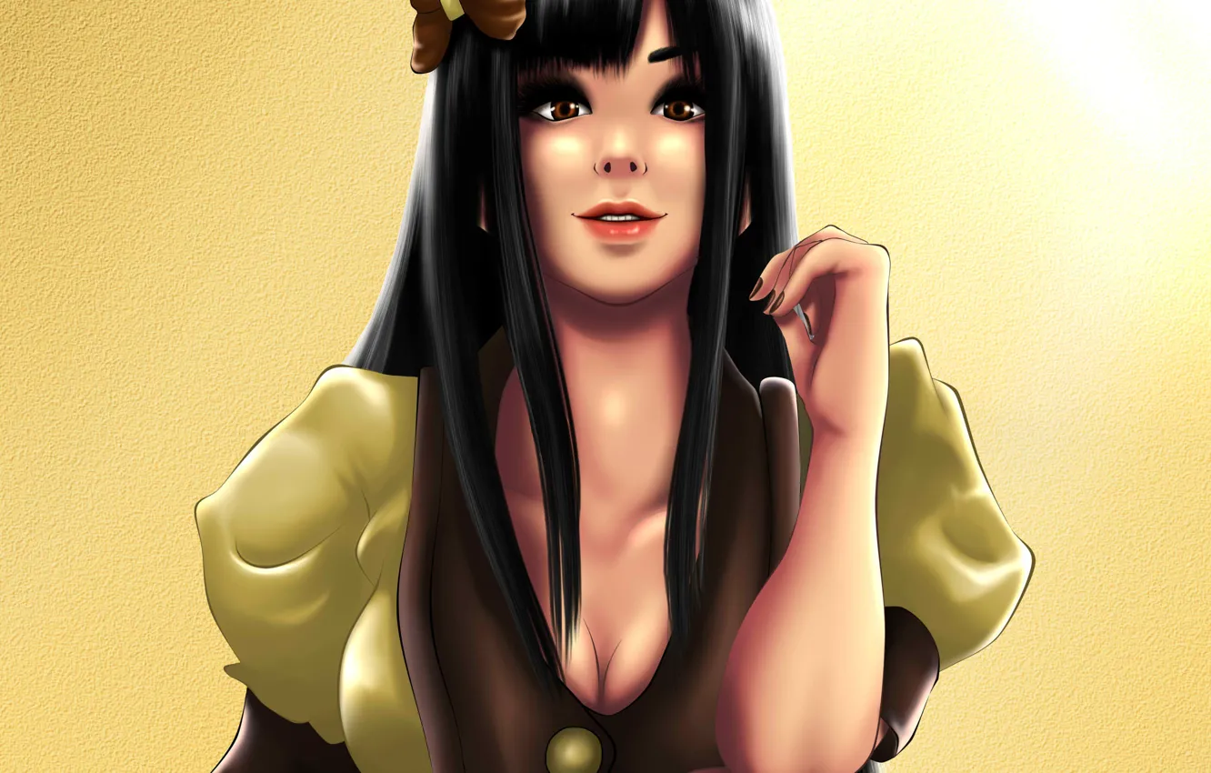 Photo wallpaper eyes, look, girl, face, black, hair, hands, makeup