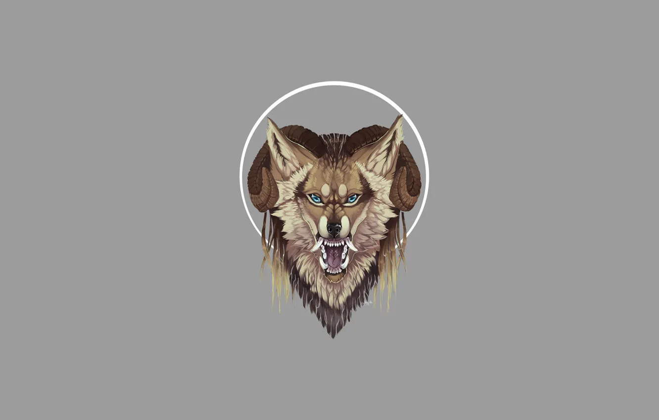 Photo wallpaper wolf, mouth, fangs, horns, RAM