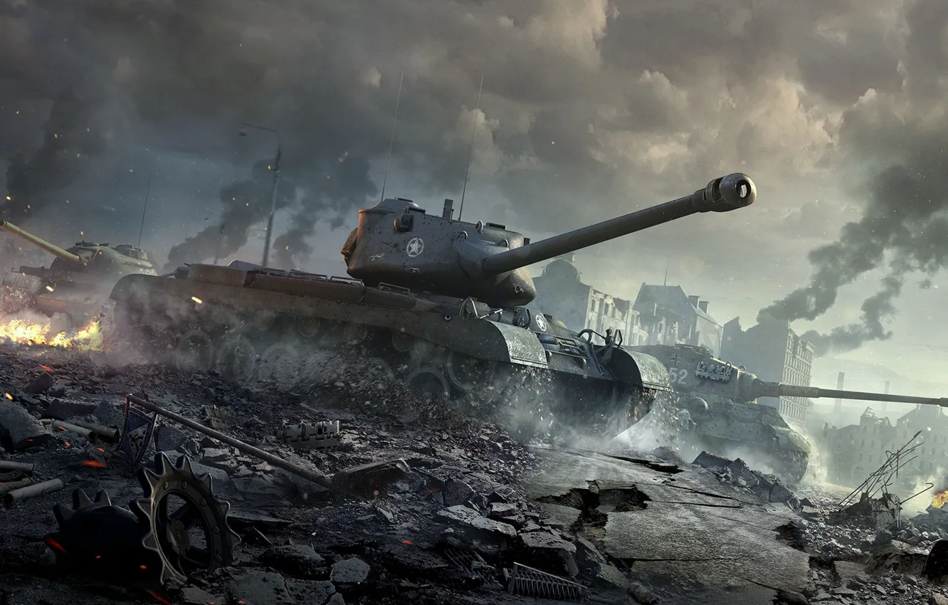 Photo wallpaper WoT, Tiger II, World of Tanks, World Of Tanks, Wargaming Net, M46 Patton