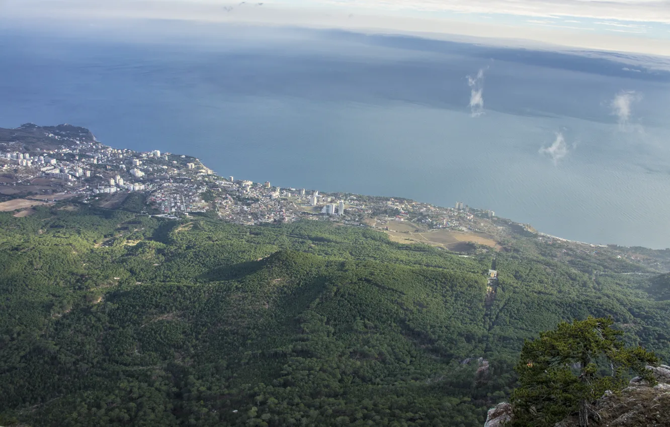 Photo wallpaper sea, forest, the sky, clouds, the city, AI-Petri, Yalta