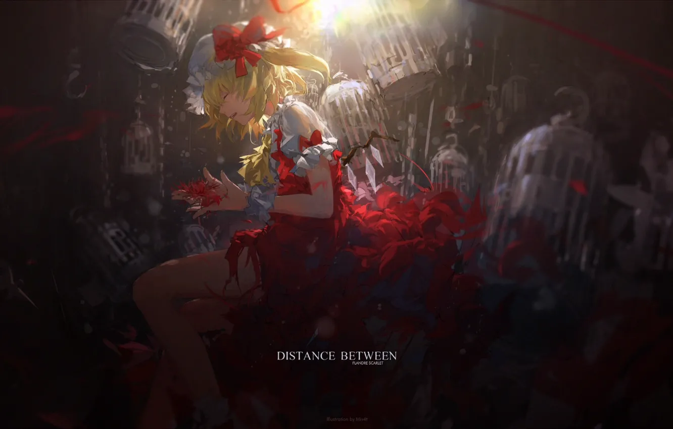 Photo wallpaper girl, flowers, cell, art, touhou, Flandre Scarlet, Miv4t