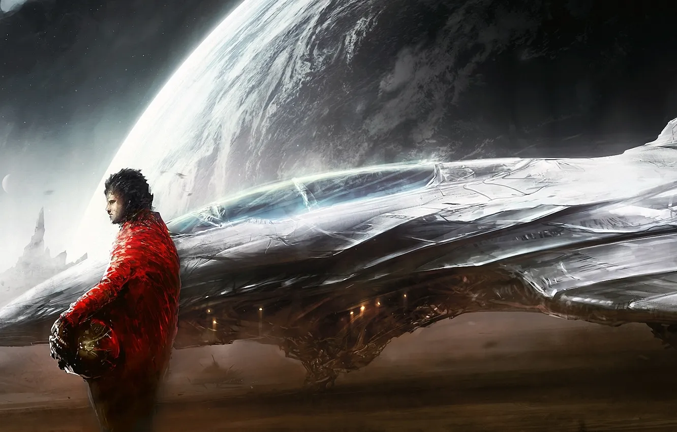 Photo wallpaper space, ship, planet, art, pilot