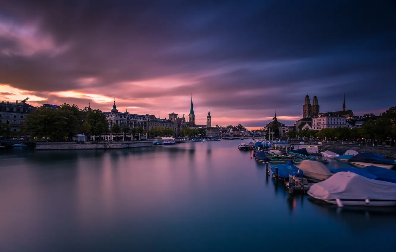 Photo wallpaper sunset, Zurich, Classic view