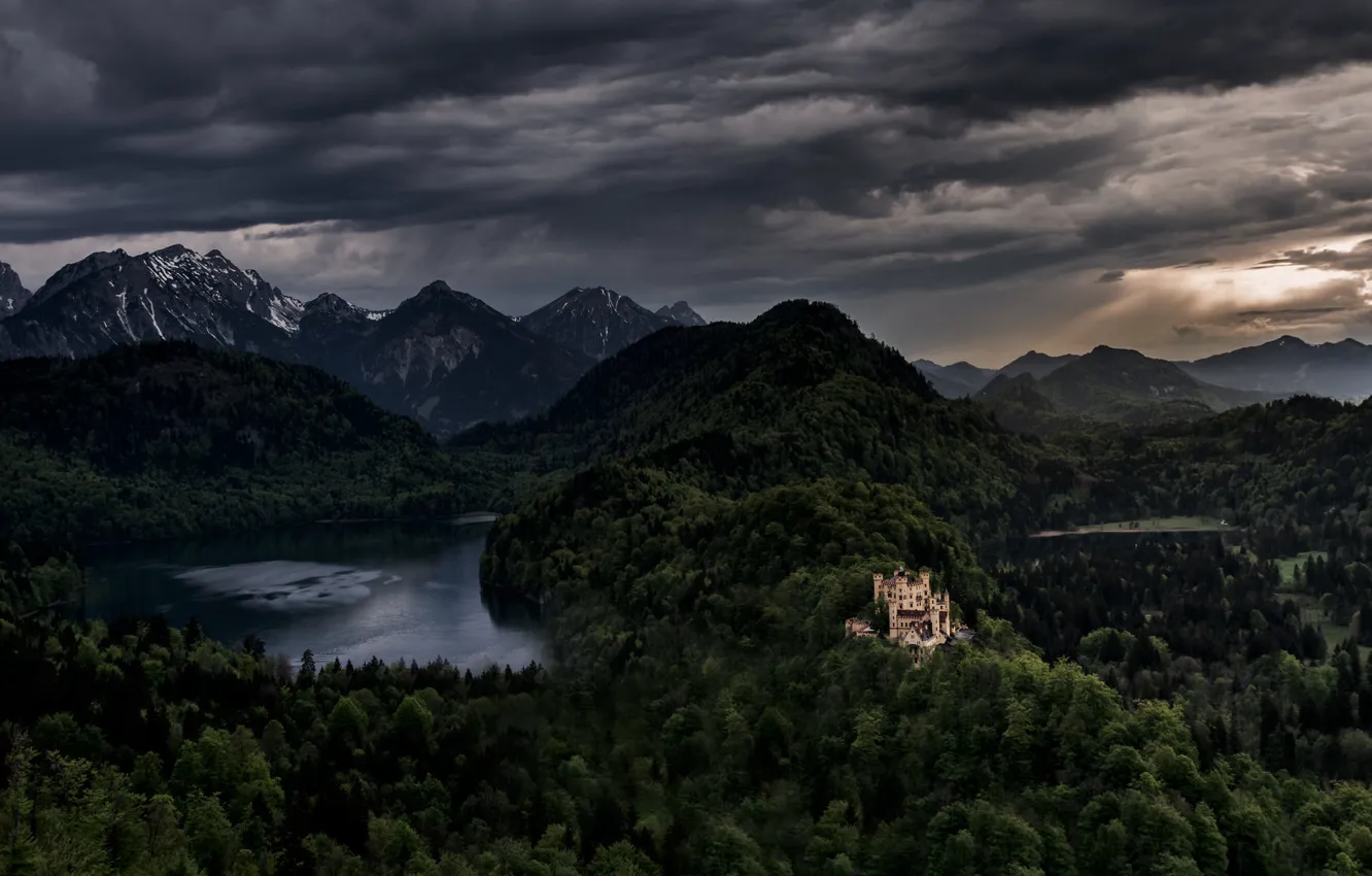 Photo wallpaper landscape, mountains, castle, Germany, Bayern, panorama, Germany, Bavaria