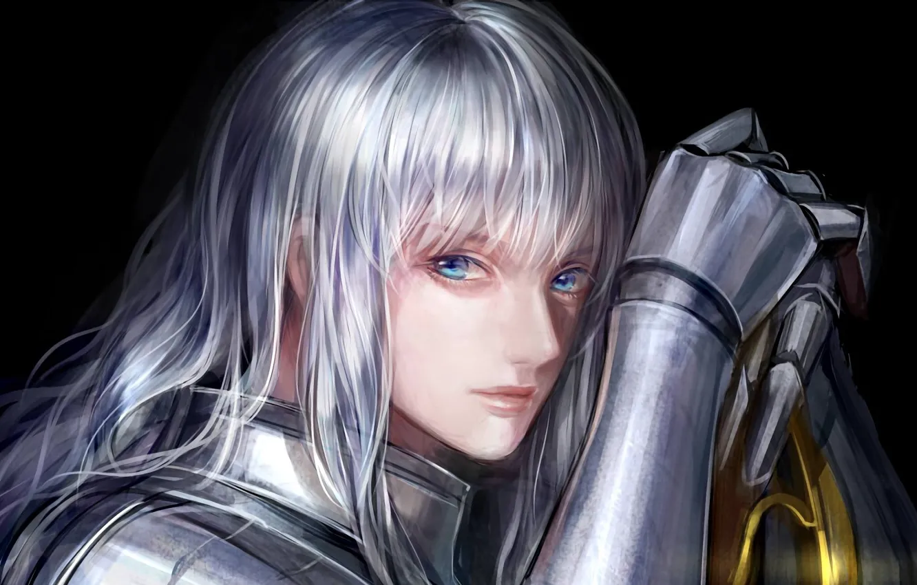 Photo wallpaper face, armor, knight, blue eyes, Berserk, Berserker, knight, Griffith