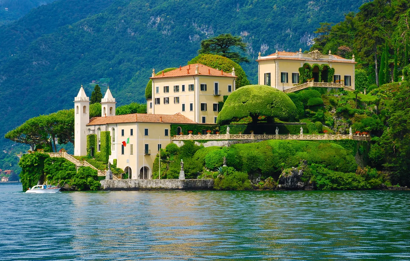 Photo wallpaper lake, Villa, Italy, Lombardy, Como, Villa del Balbianello, Del balbianello