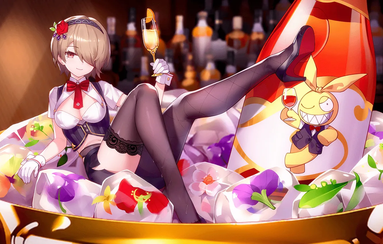 Photo wallpaper ice, girl, flowers, fantasy, champagne, Rita Rossweisse, by miHoYo, Houkai Gakuen