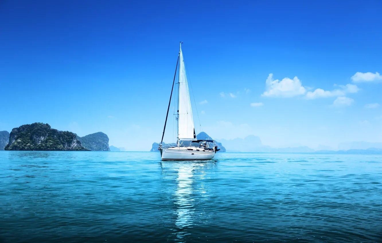 Photo wallpaper sea, island, sailboats