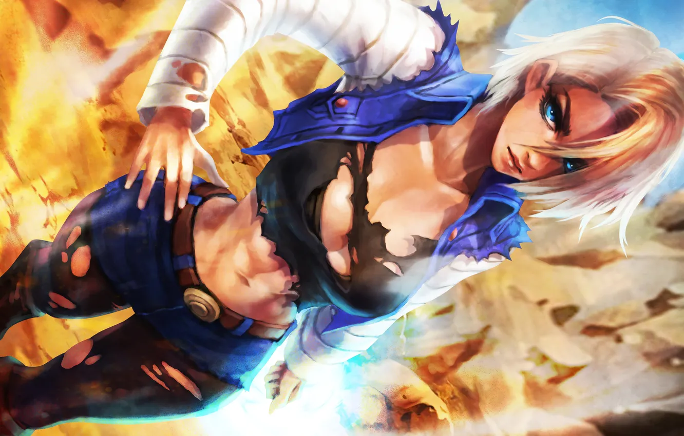 Photo wallpaper girl, sexy, cleavage, shorts, boobs, anime, blue eyes, beautiful