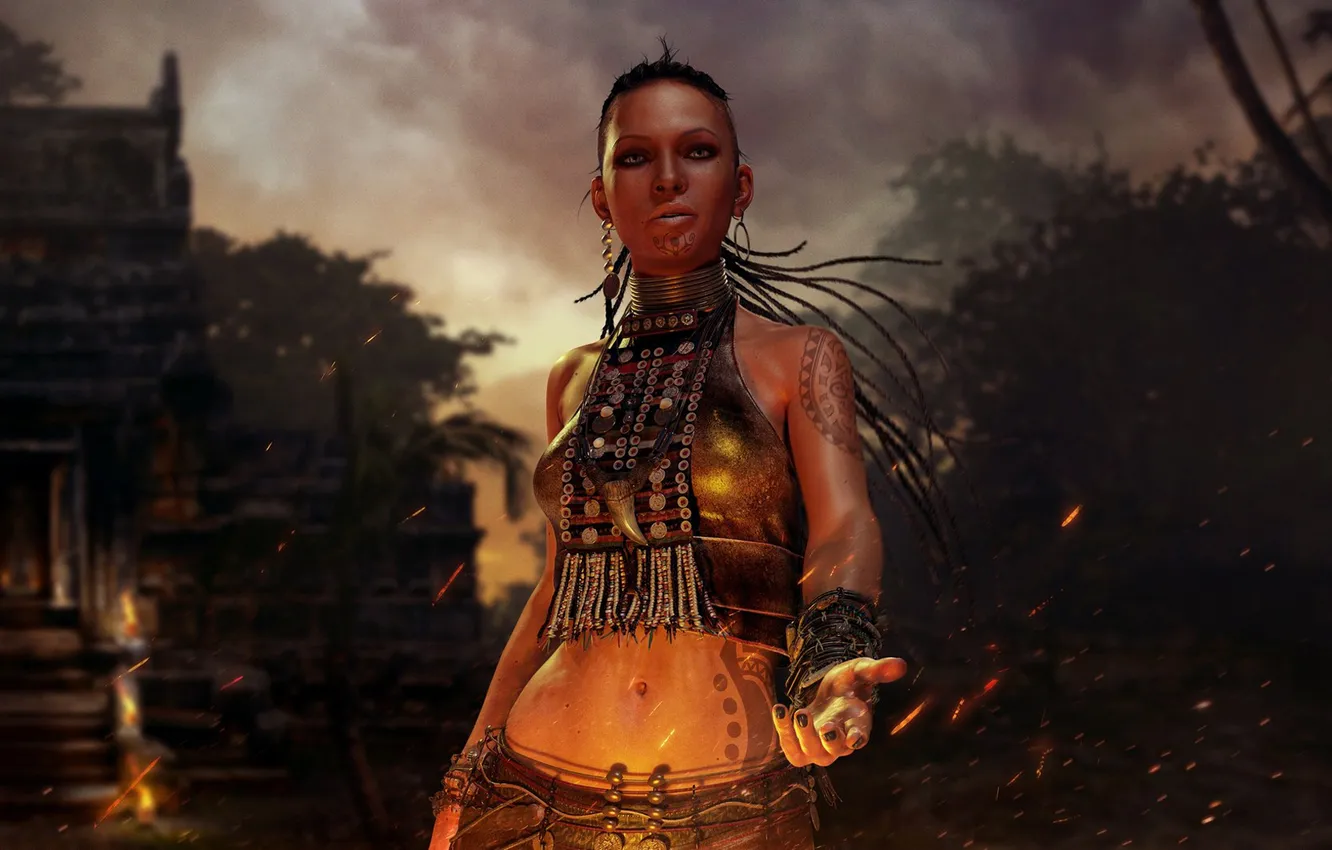 Photo wallpaper look, girl, lights, island, beads, bracelet, Queen, Ubisoft
