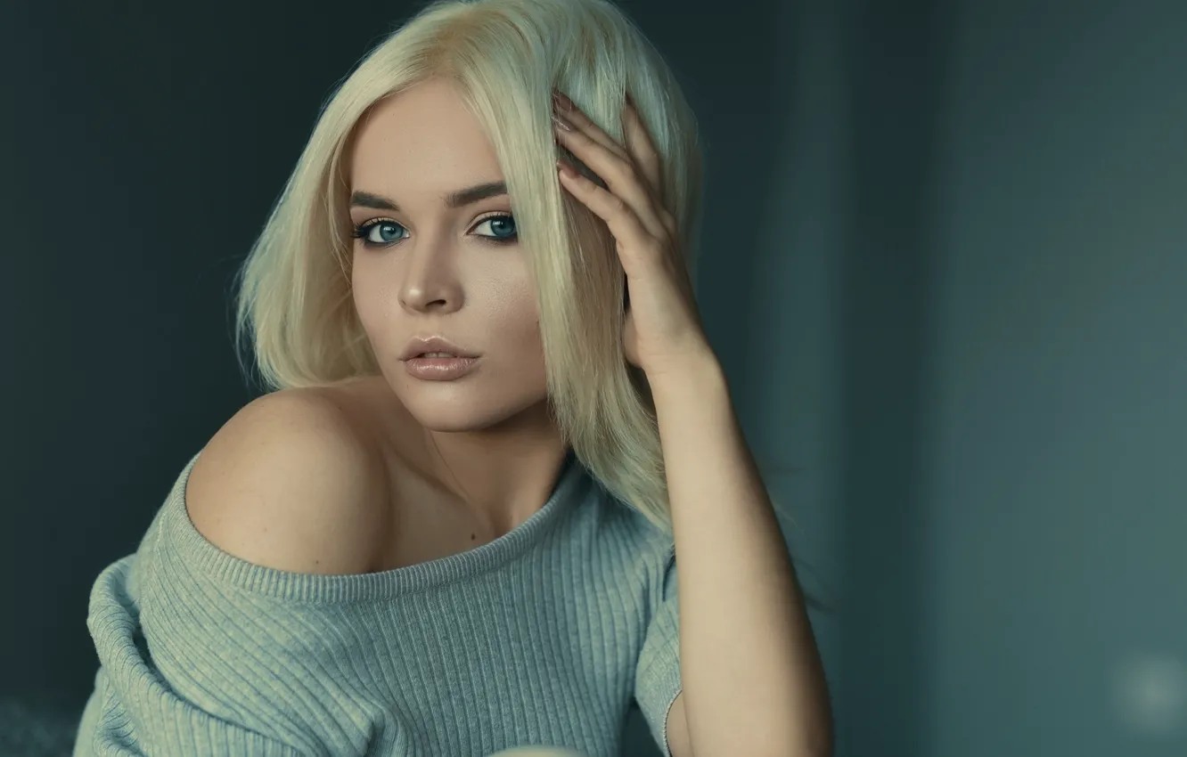 Photo wallpaper pose, portrait, makeup, hairstyle, blonde, beauty, jacket, Christina