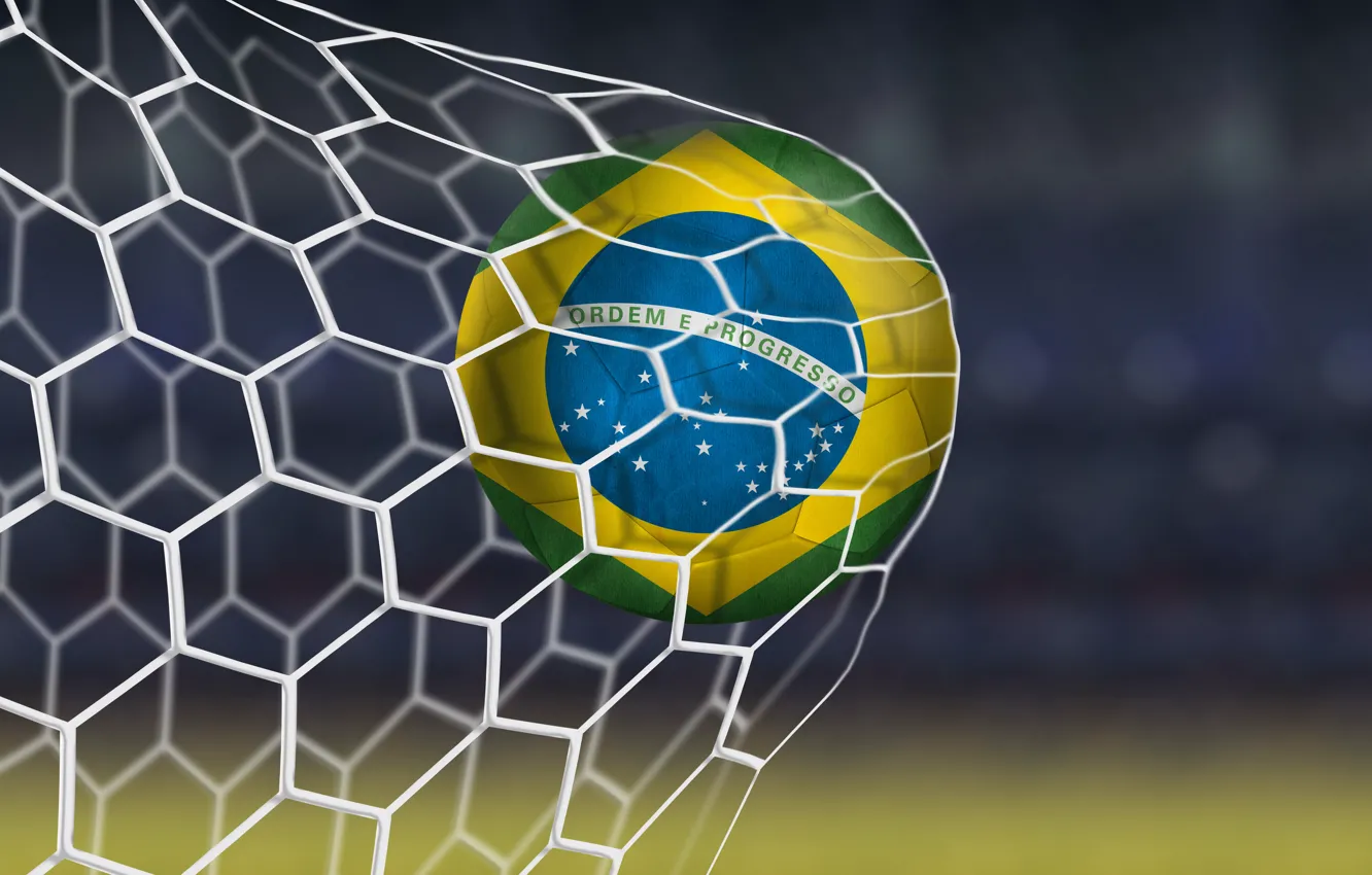 Photo wallpaper The ball, Gate, Football, Goal, Brasil, FIFA
