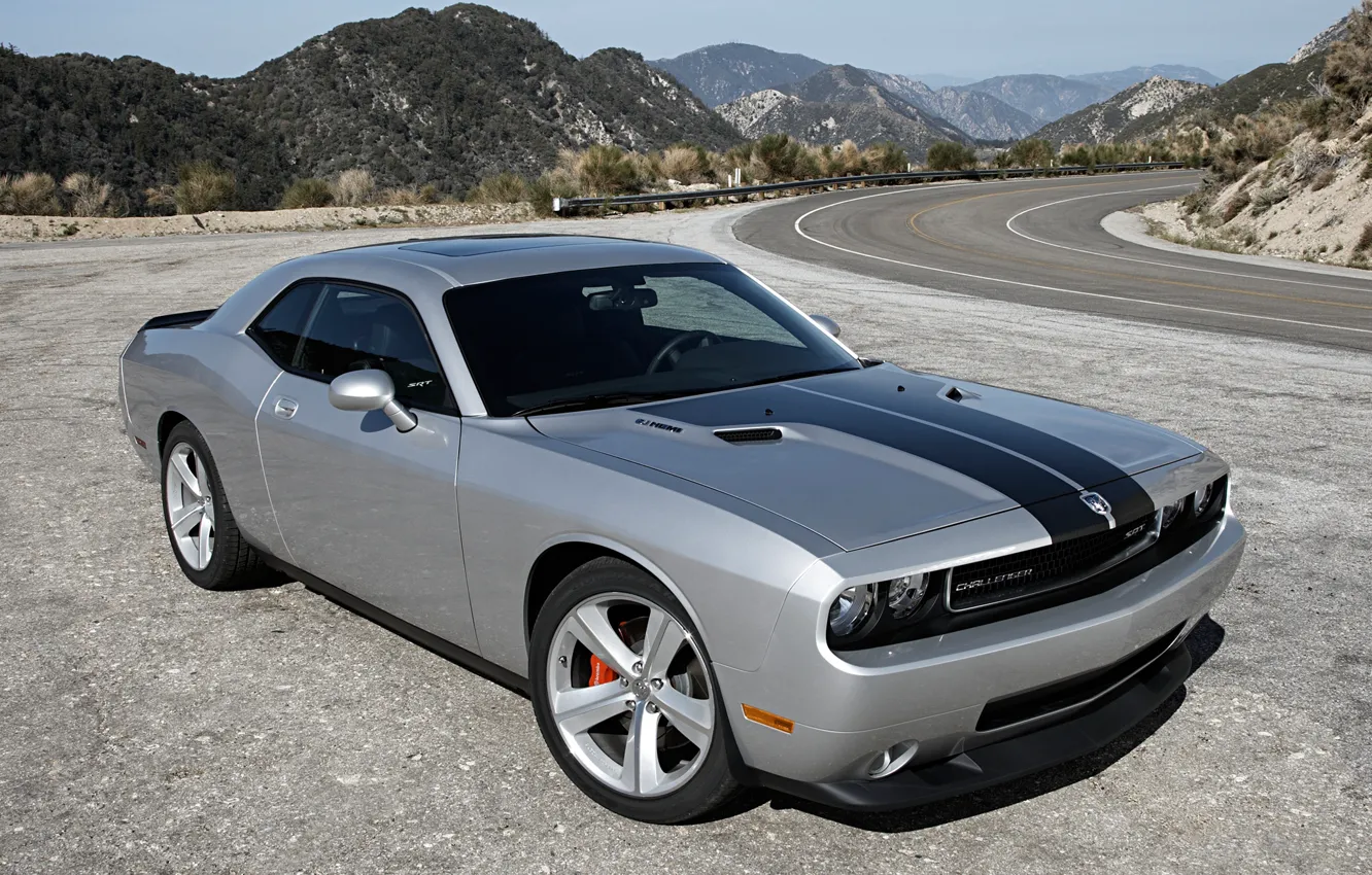 Photo wallpaper road, mountains, Dodge, SRT8, Challenger, supercar