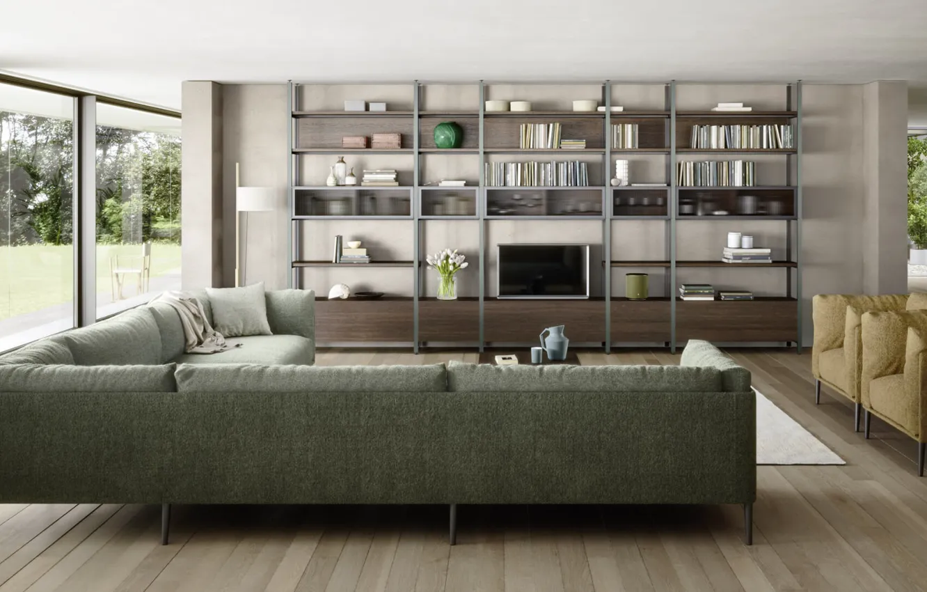 Photo wallpaper design, style, room, interior, chair, library, sofa, living room