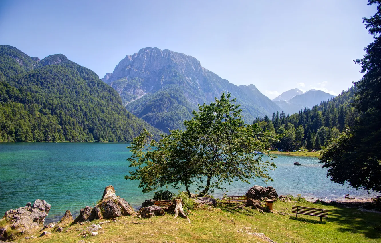 Photo wallpaper mountains, lake, Italy