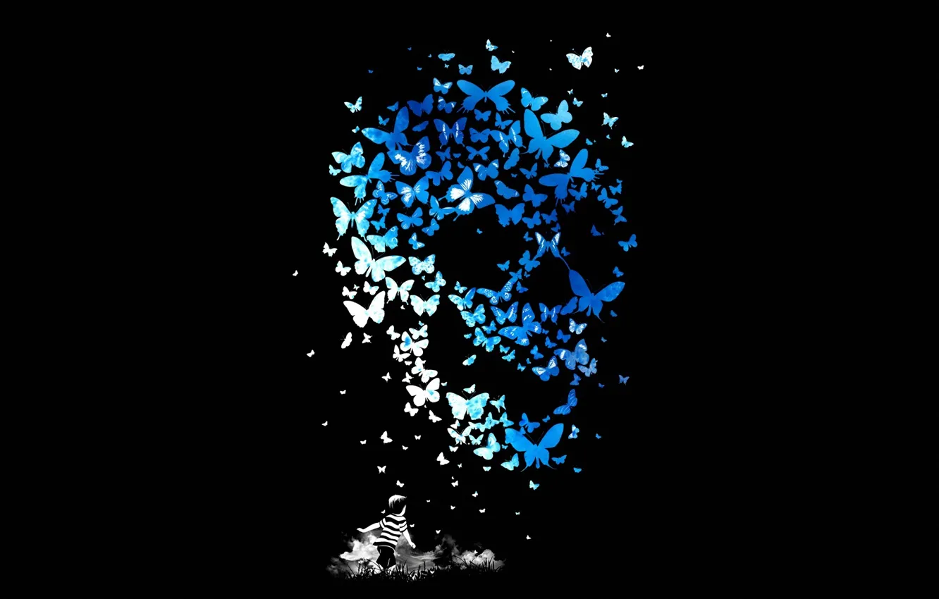 Photo wallpaper children, butterfly, skull, sake, Mathiole, Matheus Lopes Castro, Butterflys, kid