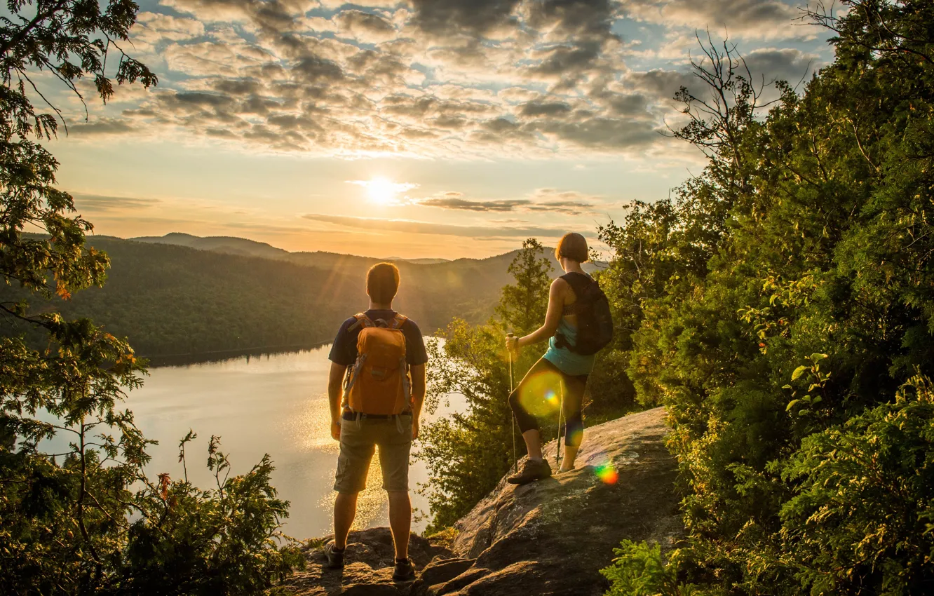 Wallpaper The sun, Nature, Mountains, Lake, Forest, Canada, Dawn ...