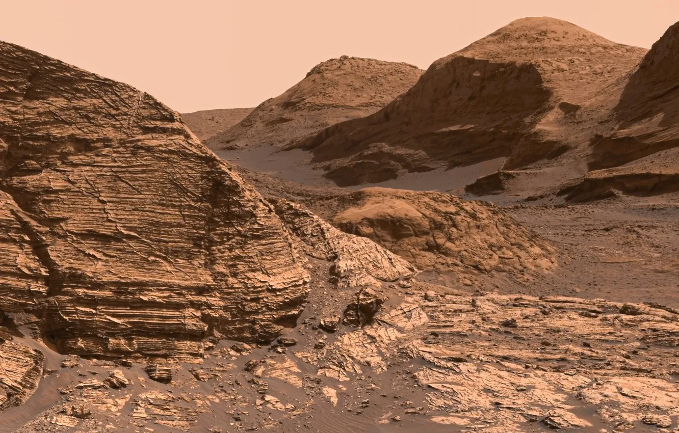 Photo wallpaper the sky, surface, mountains, nature, desert, planet, Mars, Mars